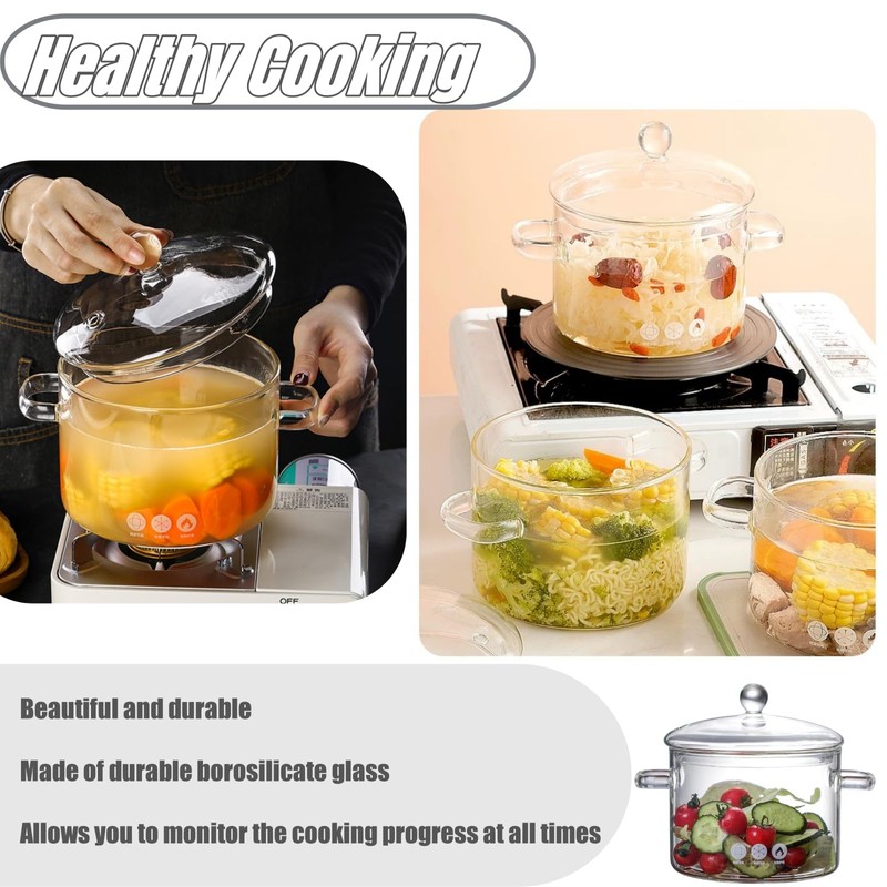 CAFEZAYO Glass Simmer Pot with Lid, Clear Glass Saucepan, 1.9L/64OZ,