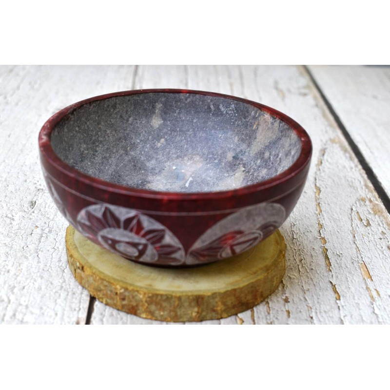 Carved Soapstone Serving,Incense Burner,Cleansing, Burning Sage, Smudge Bowl 5" x