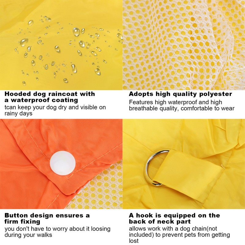 Dog Cute Raincoat Hooded Cloak Rain Jacket Cover Waterproof Polyester