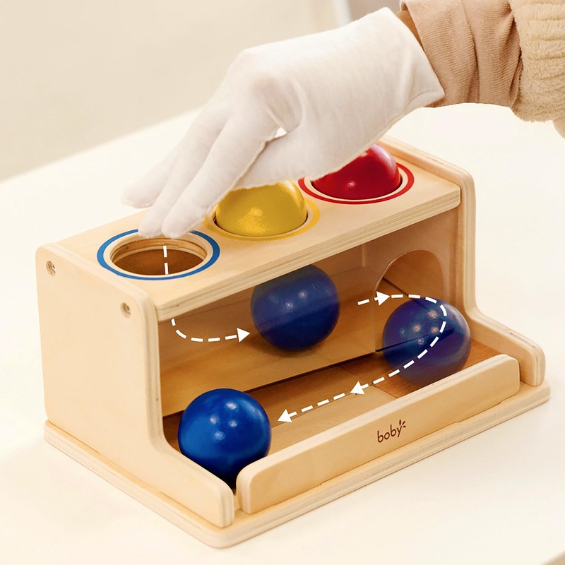 Dailyfunn Montessori Toys Object Permanence Box, Ball Tracker Drop Push