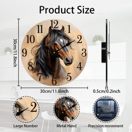 CHGCRAFT Horse Portrait Wall Clock 12 Inch Battery Operated Wall Clocks Non Ticking Silent Clocks Decorative Clock for Living Room Office Bedroom Home Decor