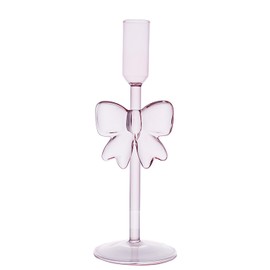 Kerzenhalter Glas Rosa Schleife Kerzenständer für Stabkerzen Transparent Stabkerzenhalter Glas Kerzenhalter für Tischdekoration Hochzeit Party Weihnachten Wohnkultur