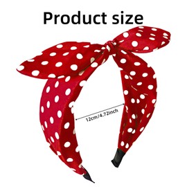 DUOJINSANXI Bow Headbands for Women Girls,​ Polka Dot Headband (Red)