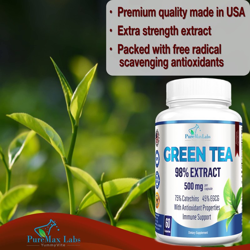 YUMMYVITE Green Tea Extract 98% - 3X Strength, 75% Polyphenol