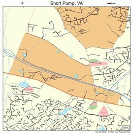 Large Street & Road Map of Short Pump, Virginia VA - Printed poster size wall atlas of your home town
