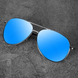 Aviator Sunglasses for Men Polarized Women UV Protection Lightweight Driving Fishing Sports Unisex glasses MX208 Silver Frame Blue Lens