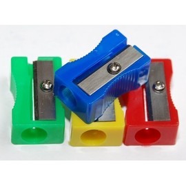20 Plastic Coloured Single Hole Pencil Sharpeners. Blue, Red, Yellow & Green