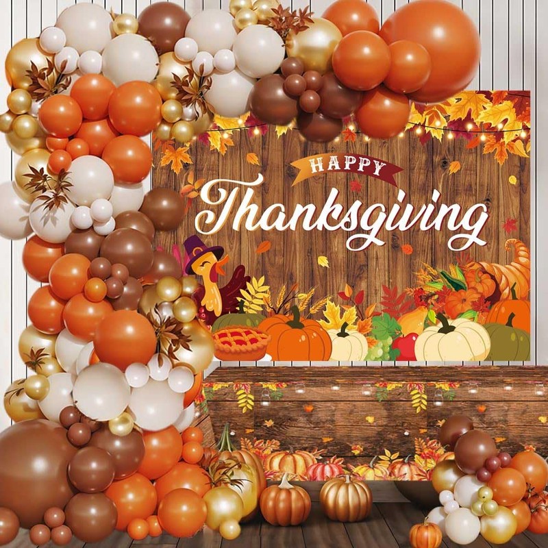 Happy Thanksgiving Banner Backdrop 7x5FT Autumn Maple Leaf Pumpkin Turkey