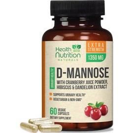 D-Mannose 1350 mg – Soporte natural para la salud del tracto urinario de acción rápida – Incluye extracto de arándano, diente de león, hibisco – 60 cápsulas