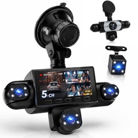 Volxcereo 5 Channel Dash Cam Front and Rear Left Right Inside Camera