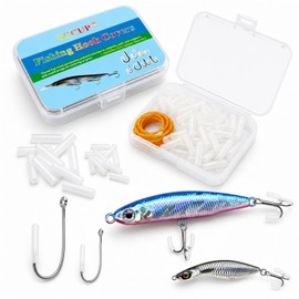 200PCS Fish Hook Barb Protector with Storage Guard Cap Lure Protection Safety Cover Fishing Treble Hook Covers, 2 Sizes Fishing Lure Covers,Fishing Hook Covers