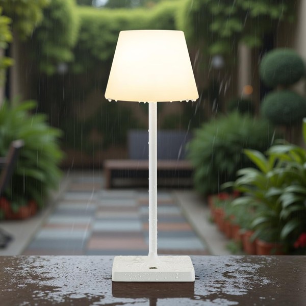 NEWSEE 14.5" Small Cordless Touch Table Lamp White, Waterproof Shower