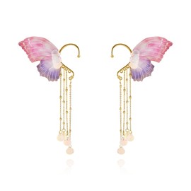 Mermaid Elf Ear Cuffs Earrings Pink Mermaid Ear Cuffs Earrings Pearl Tassel Elven Ear Cuffs Clips No Piercing Mermaid Fairy Earrings Christma Mermaid Costume Cosplay Accessories (Style-A)