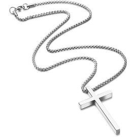 BLUE HOPE Stainless Steel Cross Pendant Necklace for Men & Women - Elegant 24-Inch Silver Chain | Stylish Cross Jewelry Gift for All Occasions