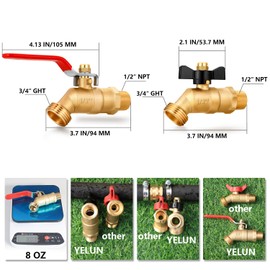 YELUN Brass Ball Valve Full Flow Male Hose Bibb 1/2" Male NPT inlet Connection with 3/4" Male GHT water hose outlet Heavy-Brass Faucet for gardens and patios (1/2 inlet Long and Butterfly 2PCS)