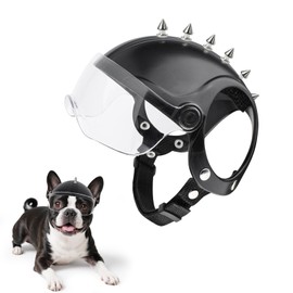 Dog Helmet with Anti-UV Clear Goggles Adjustable Cool Pet Motorcycle Helmet with Drop-Down Sun Visor Head Circumference 13.6”-14.6” (with Rivets)