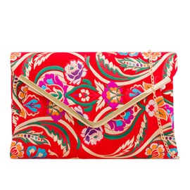 LeahWard Women's Satin Floral Clutch Bags Party Wedding Evening Handbag 158 (2211 Red)