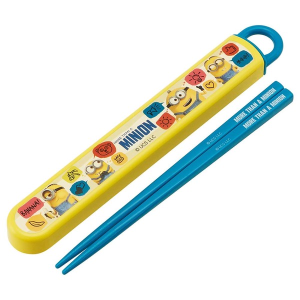 Skater ABS2AM-A Children's Minions Fever Chopsticks & Chopsticks Case Set, Slide Type, 6.5 inches (16.5 cm), Made in Japan