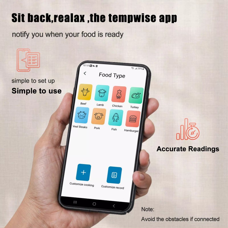 Tempwise Bluetooth Smoker Meat Thermometer Truly Wireless BBQ Thermometer 0~85℃/32℉~185℉