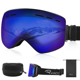 Ryaco Magnetic Lens Ski Goggles Snowboard Goggles, Replaceable Double-layer High-definition Lens, Anti Fog OTG, UV Protection, Snow Sports Goggles for Men, Women, Youth, Adult, Blue