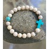 Unisex Turquoise Cross Bracelet, Cross Stretch Bracelet, Christian Bracelet, Cross