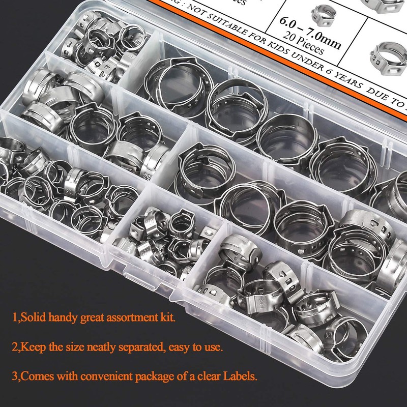 HELIFOUNER 100 Pieces 6-21mm 304 Stainless Steel Single Ear Hose