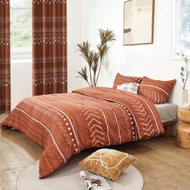 XTMYI Boho Western Decor for Bedroom,Funky Minimalst Geometric Printed Privacy Vintage Curtains for Room Divider,Terracotta Rust and Cream