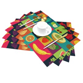 ZERAOKE PVC Table Placemats Set of 4 Wipeable Durable Indoor Outdoor Table Mats, Art Style Fruit Woven Placemats for Dining Table Non-Slip Heat Resistant Place Mats for Kitchen Decoration