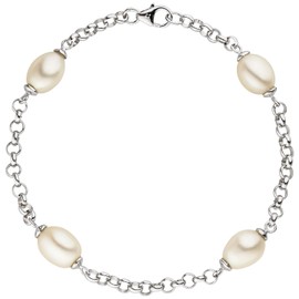 JOBO Bracelet 925 Sterling Silver Rhodium-Plated Freshwater Pearl 19 CM 4 Kar...