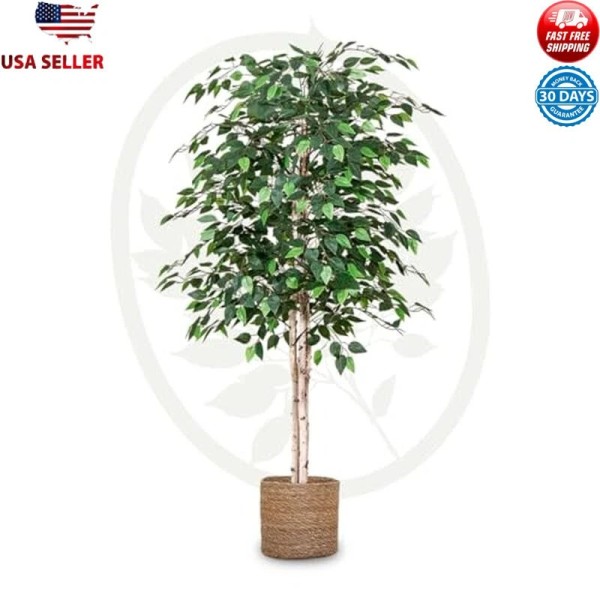 Artificial Ficus Tree 5FT Tall Fake Tree w/ Natural Wood