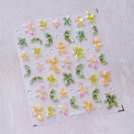 5D Hibiscus Flower Nail Art Stickers Self-Adhesive Floral Decals for Acrylic Nails Summer Flowers Sticker Design Nail Art Supplies Accessories for Women Girls Manicure Decorations 1 Sheets