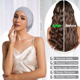 2PCS Large Sleep Cap Bonnet for Sleeping Black Women, Adjustable Cooling Ice Silk Lined Bonnet for Curly Hair Braids Beanie Hat