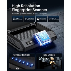 Gun Safe with LCD Display, ≤0.1s Quick Access Handgun Safe for 2-4 Pistols, Hand Gun Lock Box with Fingerprint | Keypad | and Keys