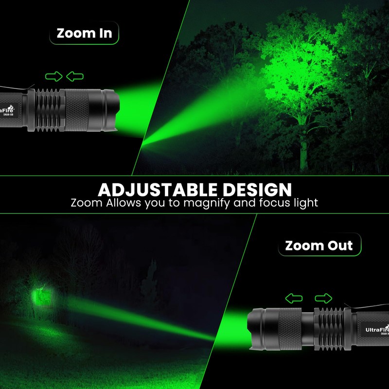 ULTRAFIRE 2 Pack Rechargeable Mini Green Light Flashlight, Single Mode