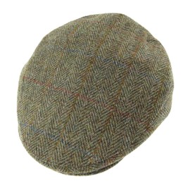 Harris Tweed Flat Cap Green Herringbone (Large)