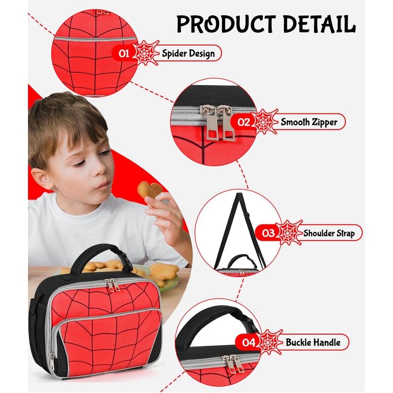 Kids Lunch Box Boys Spider Lunch Bag School Insulated Lunchbox