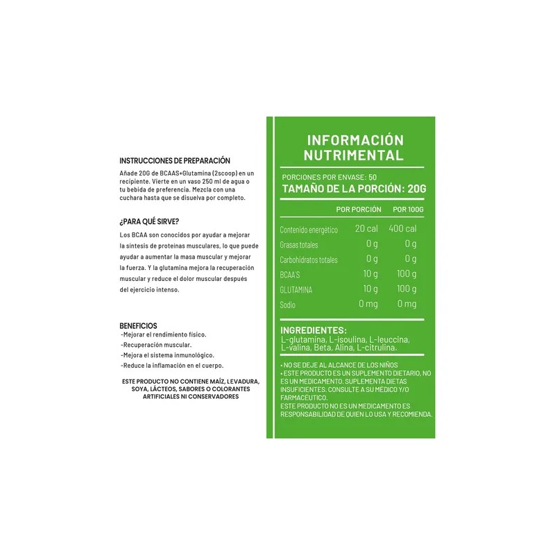 Aminoácidos Bcaas + Glutamina 1kg Green Sabores