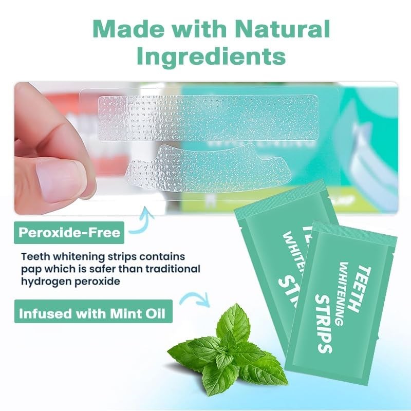 Teeth WHITENING Strips-Dentists FORMULATED-Residue Free-Non Sensitive-Enamel Safe-Mint FLAVOUR-14 Treatments 28