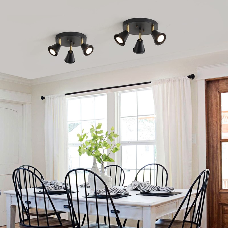 SEEBLEN 3-Light Industrial Directional Track Lighting, Adjustable Round Ceiling Spotlight,