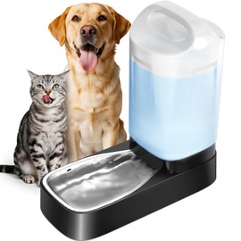 Automatic Dog Water Bowl Dispenser - 2.4 Gal Large Gravity Auto Pet Water Feeder Fountain Waterer with Stainless Steel Bowl & Easy Carry Handle for Large Dog Cat Multi Pet Use, BPA Free, No Leakage