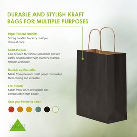 Prime Line Packaging 8x4x10 Small 50 Pack Black Gift Bags, Kraft Paper Bags with Handles, Shopping Bags for Small Business, Boutique, Gift Wrap, Bulk