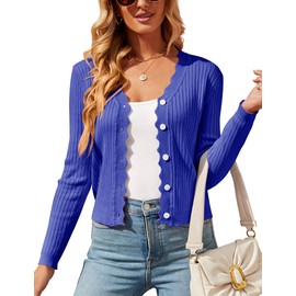 SECRETEYARD Womens Cropped Cardigan Knit Shrugs for Dresses Tops V Neck Button Down Cardigans Sweaters Dark Blue