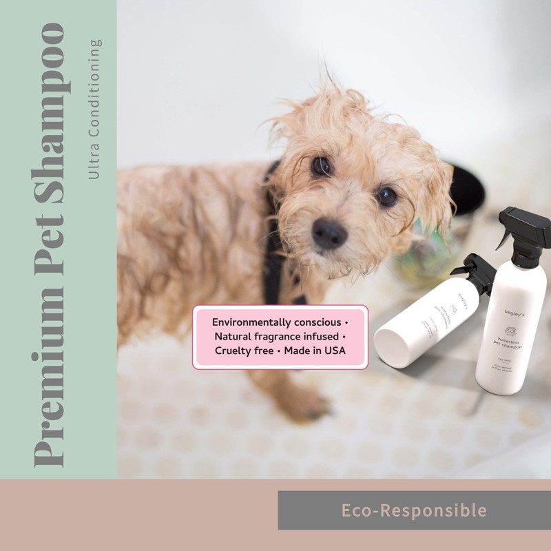 Begley's No Rinse Waterless Pet Shampoo, Bathless Cleaning, Deodorizing, and