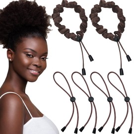 6pcs Brown Adjustable Hair Ties for Afro Puff, Stretchy Satin Scrunchies with Elastic Band for Thick, Curly, And Natural Hair, Easy To Adjust Accessories Fits Afro Puff, Pineapple, And 4b/4c styles