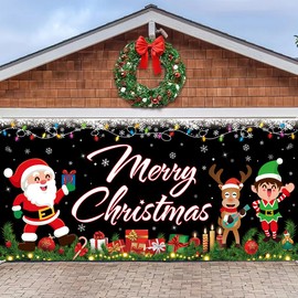 6.1 x 13.1 ft Merry Christmas large Santa and elf and reindeer Garage Door Banner Cover