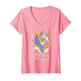 Womens Adley Merch Unicorn Design V-Neck T-Shirt