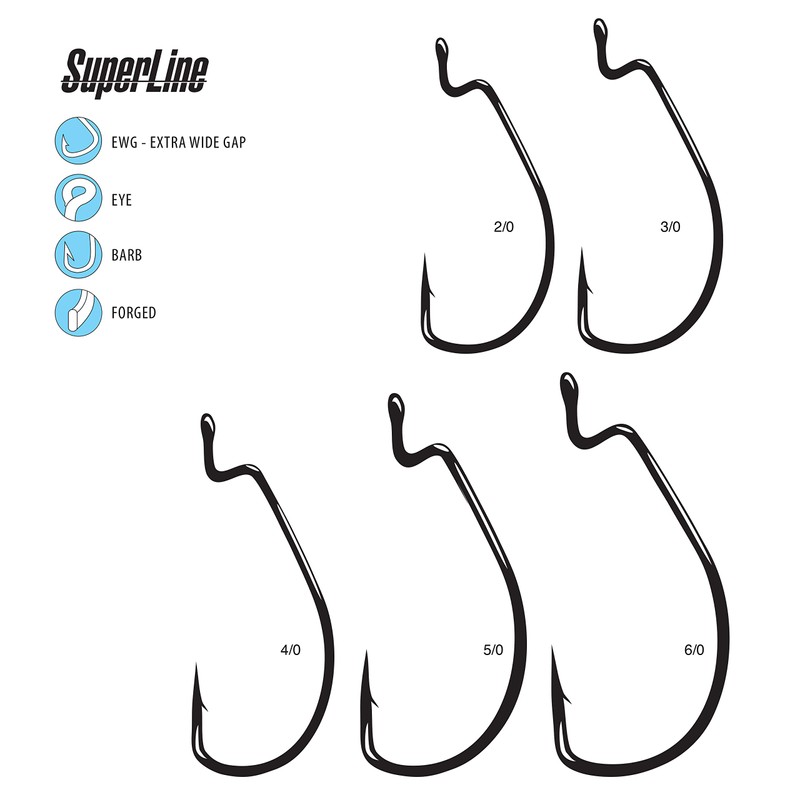 Gamakatsu Super Line EWG Hook-Pack Of 25 (Black, 5/0)