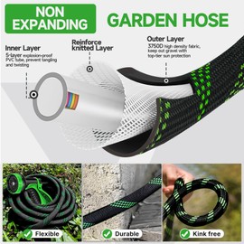 100ft Non-Expandable Garden Hose with 10 Function Nozzles, Flexible, Lightweight, Kink-Free, Leak-Proof, Sturdy Water Hose with Strong Brass Connector for Yard, Lawn, Outdoor, Marine and Camper
