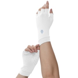 PIQIDIG Men's Women's SPF Fingerless Gloves Mittens Sun Protection Unisex Driving Gloves UPF 50+ White M
