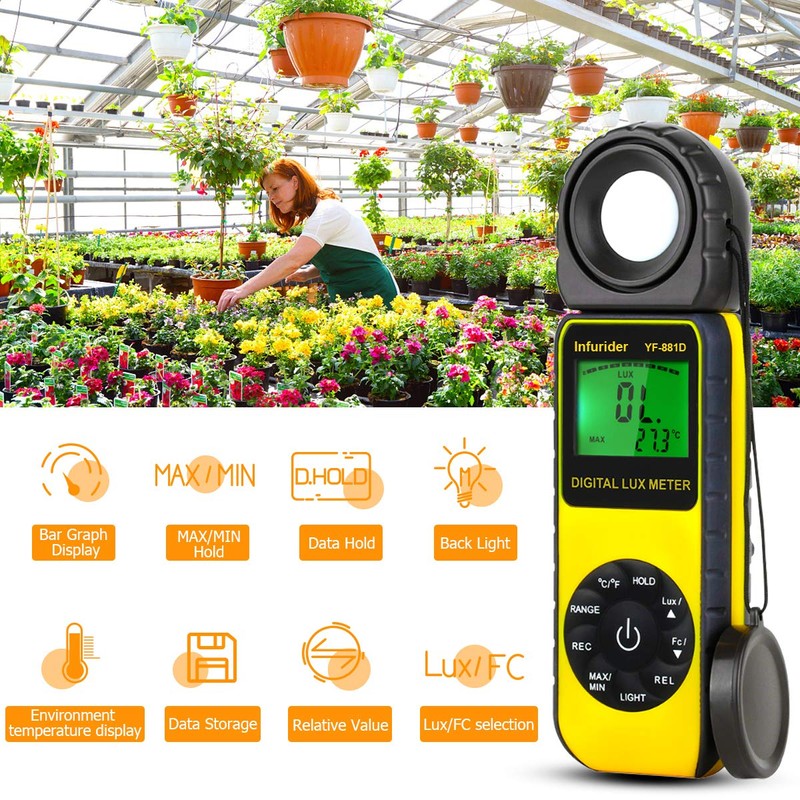 INFURIDER Digital Luxmeter Light Meter YF-881D Illuminometer 0.1-400,000 Lux Light